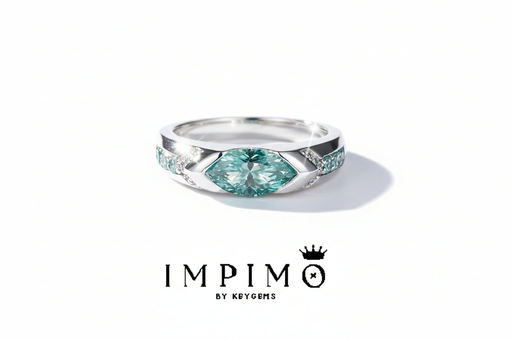 Impimo 2 CT Fancy Green Moissanite Marquise Cut Ring