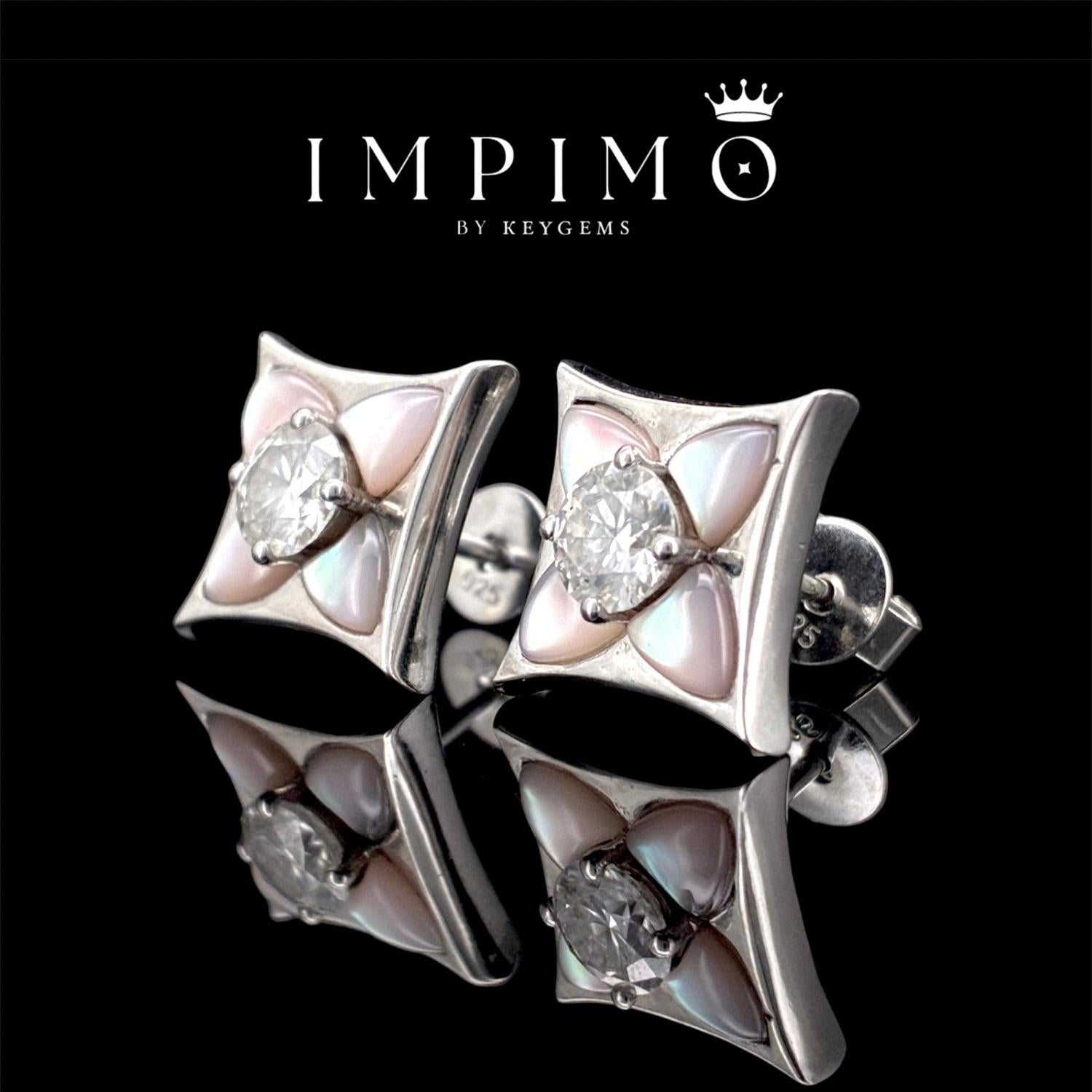 Impimo pink mother of pearl and moissanite four-point star stud earrings – alternate view