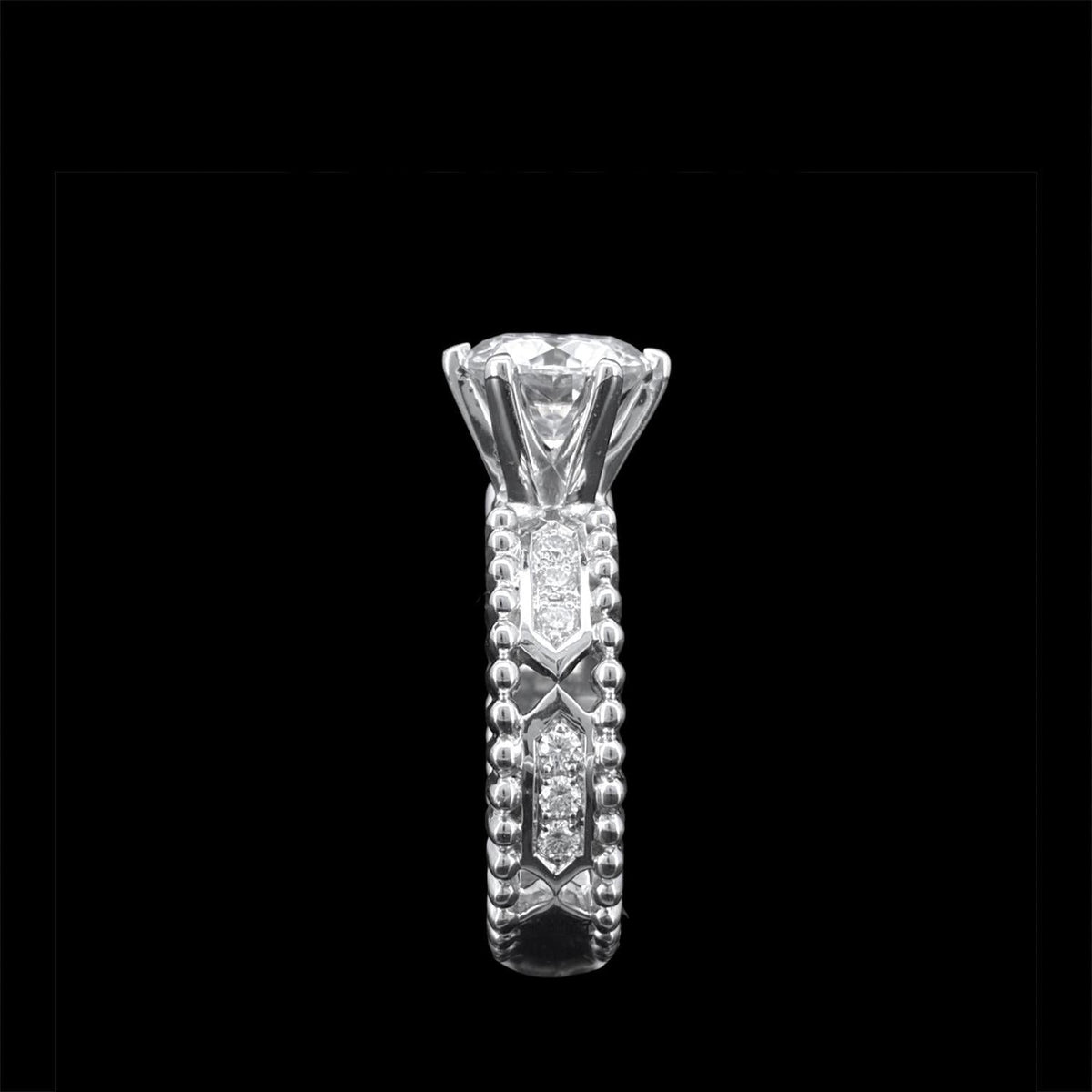 Impimo 1/2 CT moissanite round solitaire ring with perlée band – alternate view