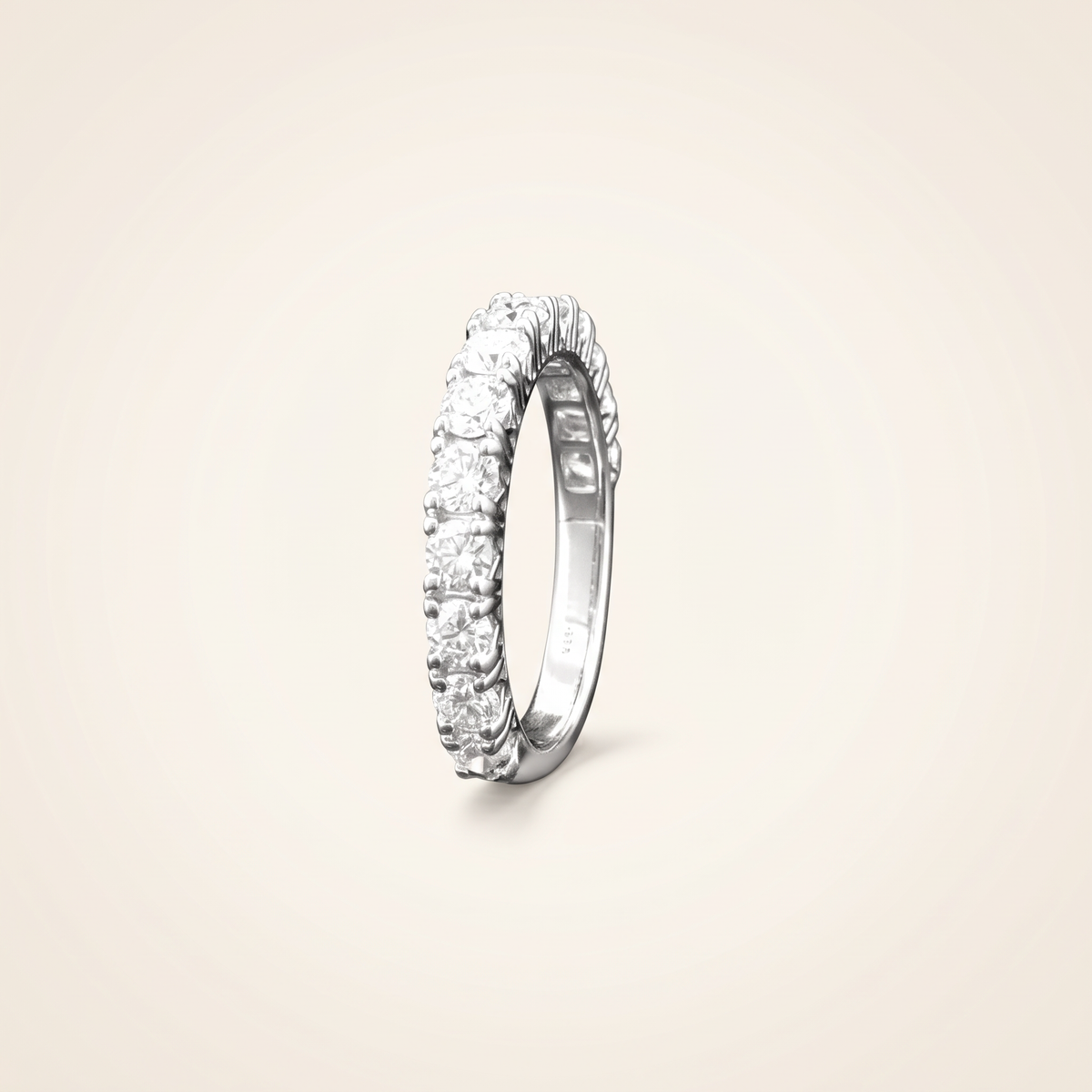 1.3 CT lab-grown diamond round cut ring in 925 sterling silver with 18K white gold plating, on a light ivory background