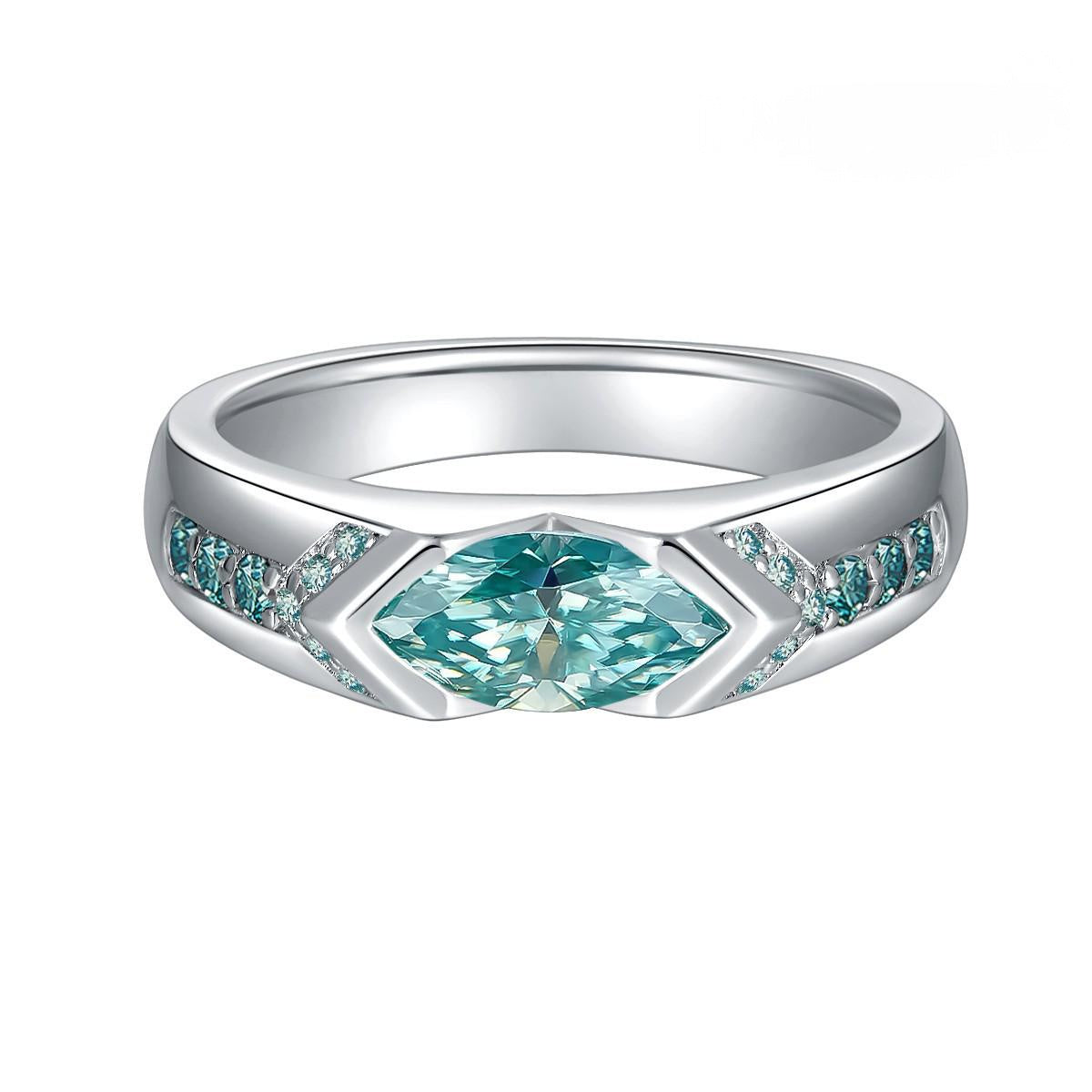 Impimo 2 CT Fancy Green Moissanite Marquise Cut Ring
