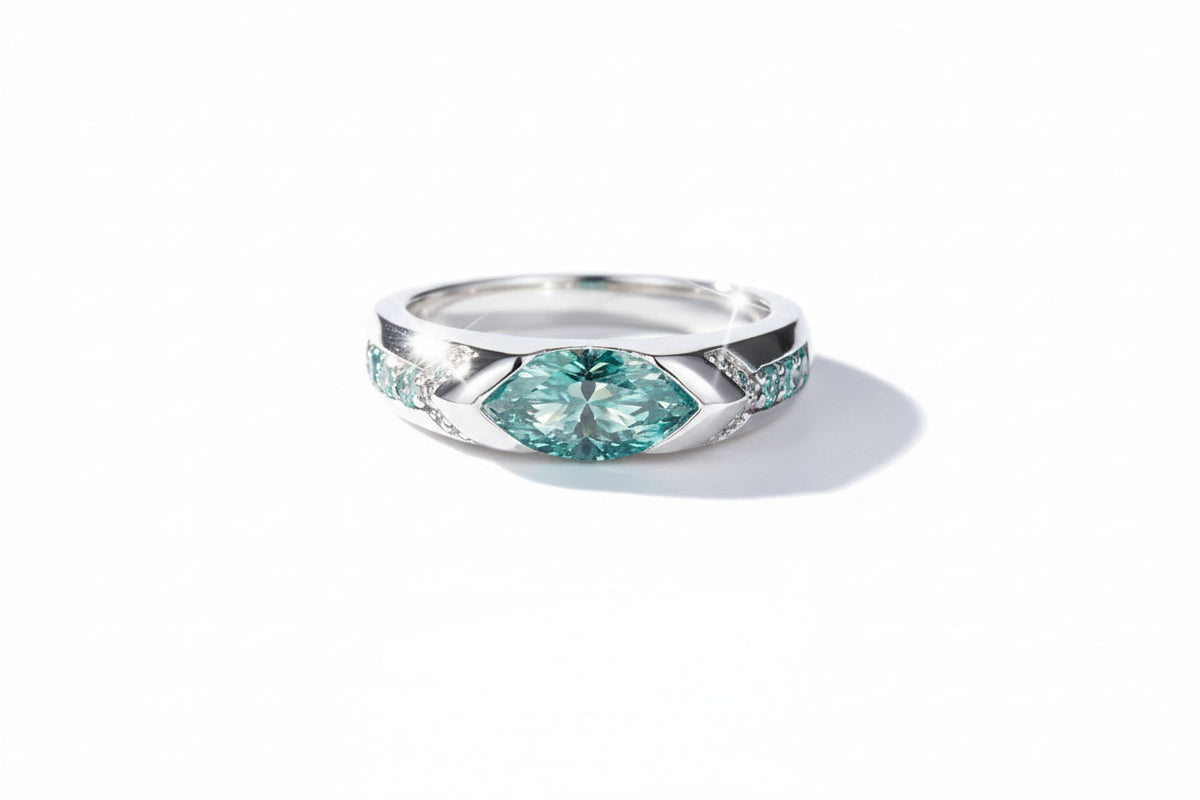 Impimo 2 CT Fancy Green Moissanite Marquise Cut Ring