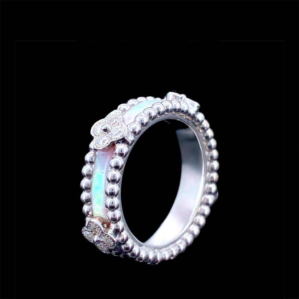 Impimo natural mother of pearl and moissanite vintage bead ring