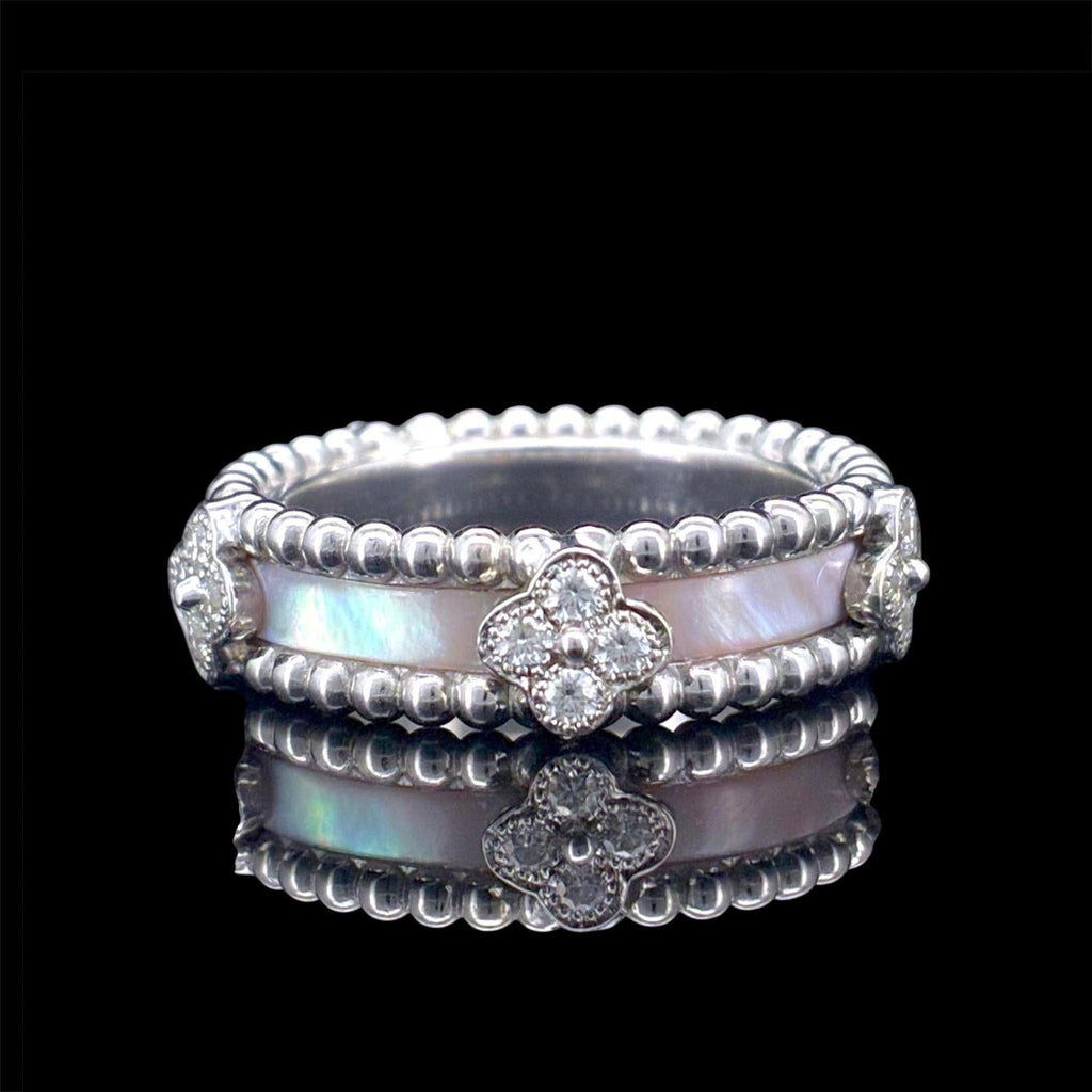 Impimo natural mother of pearl and moissanite vintage bead ring – alternate view