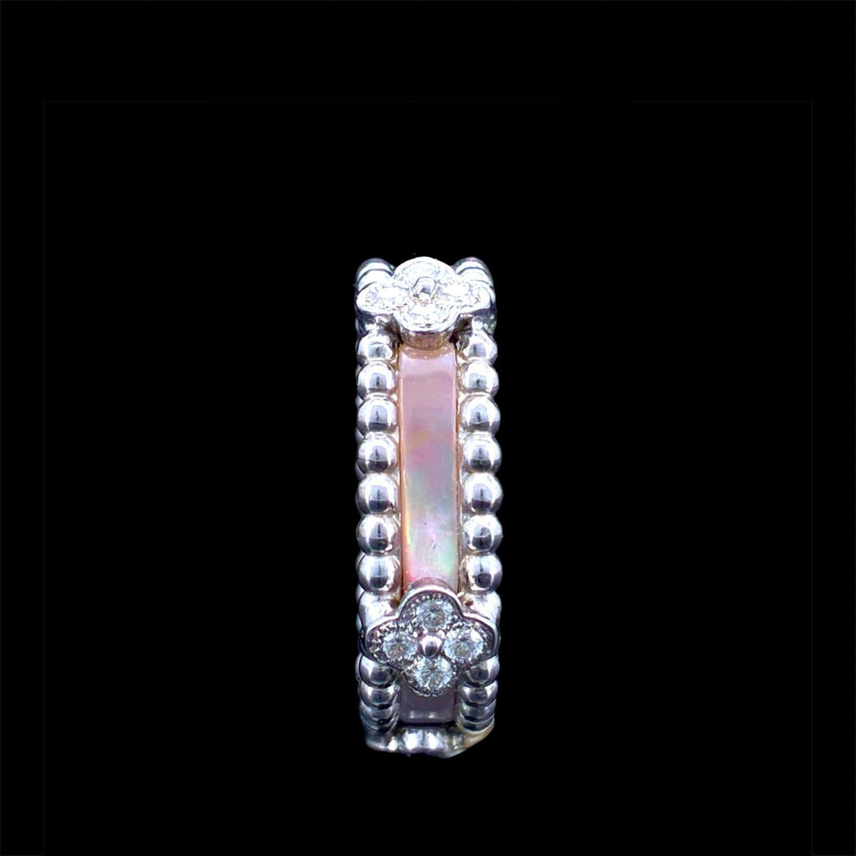 Impimo natural mother of pearl and moissanite vintage bead ring – alternate view