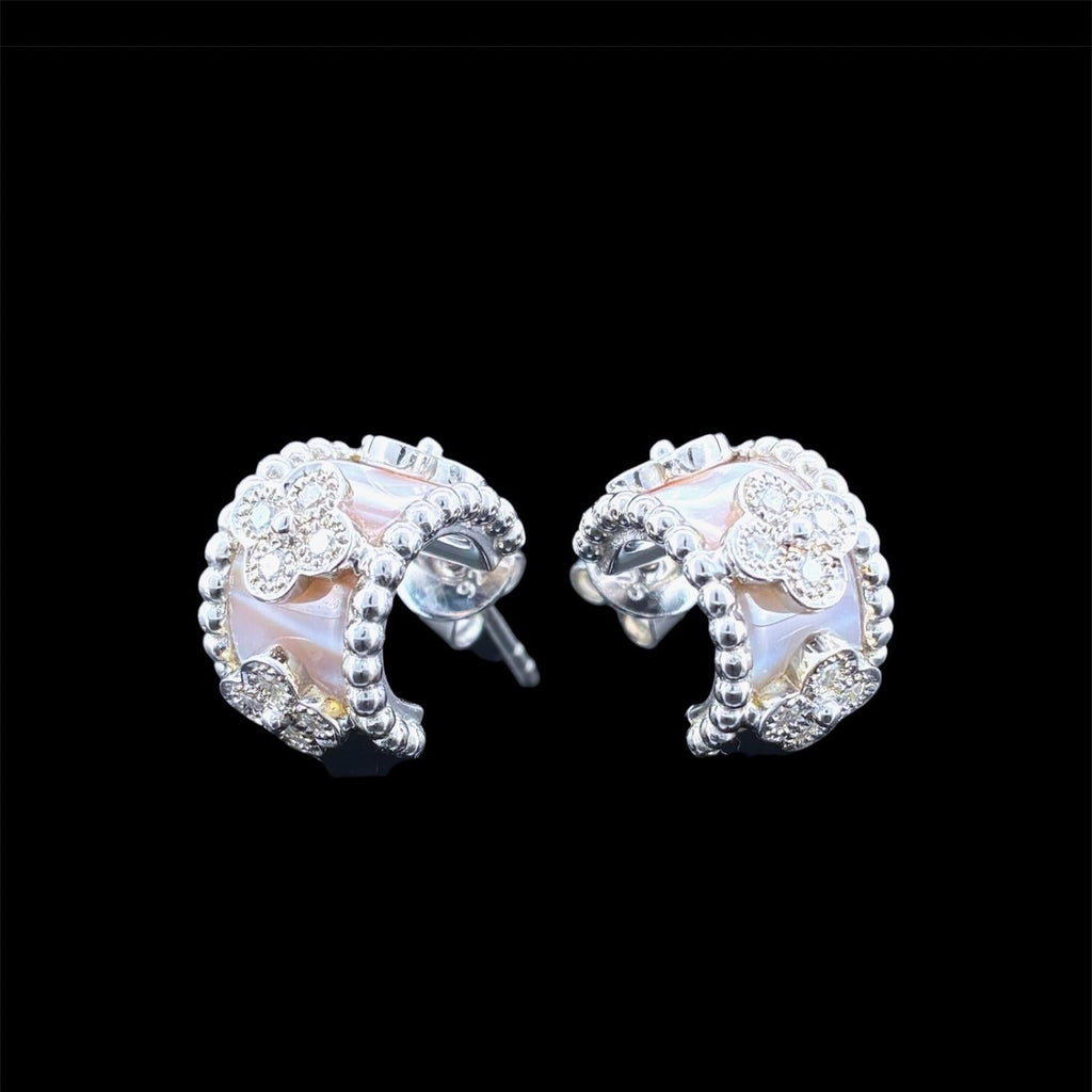 Impimo natural mother of pearl and moissanite vintage bead earrings
