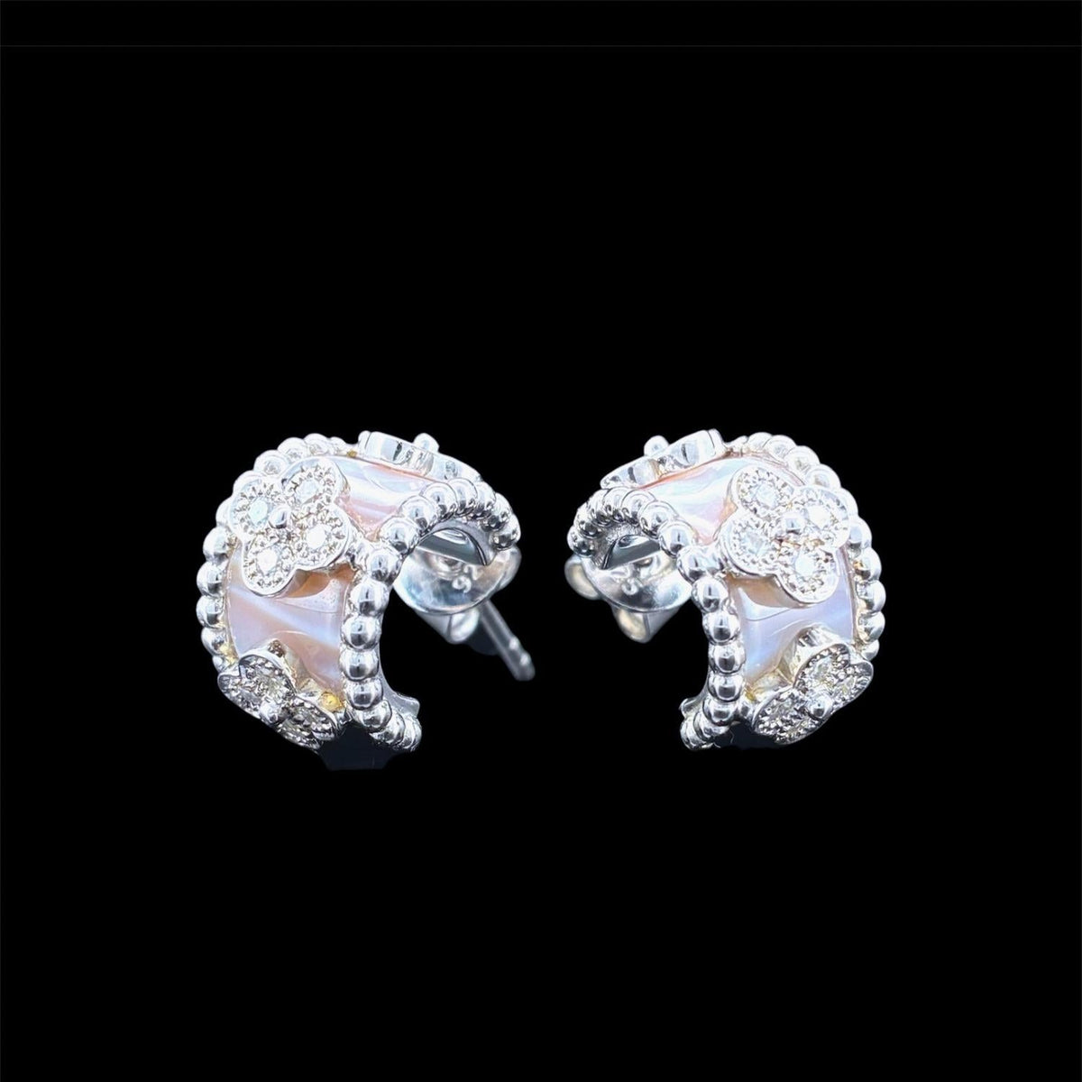 Impimo natural mother of pearl and moissanite vintage bead earrings