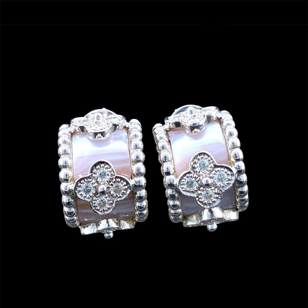 Impimo natural mother of pearl and moissanite vintage bead earrings – alternate view