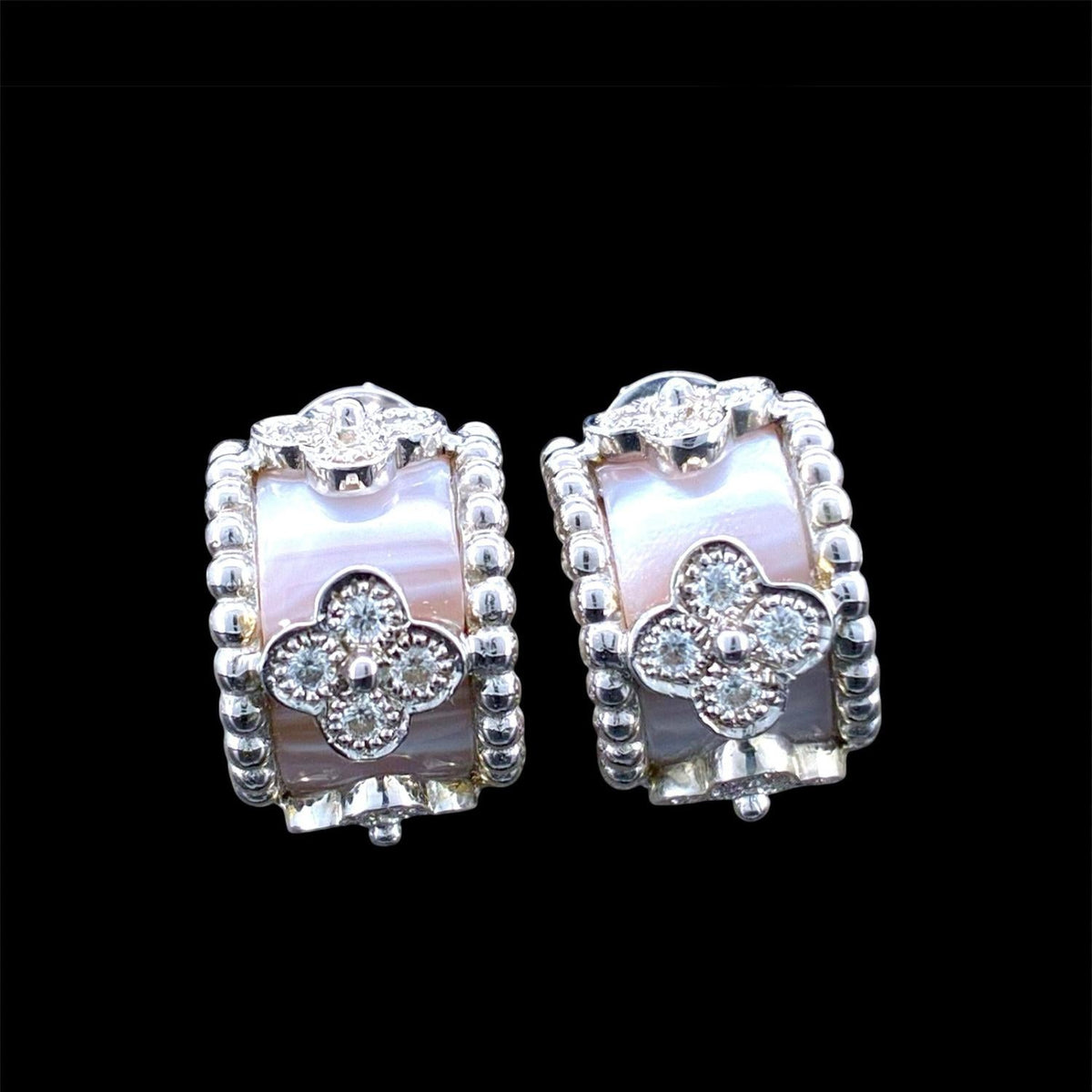 Impimo natural mother of pearl and moissanite vintage bead earrings – alternate view