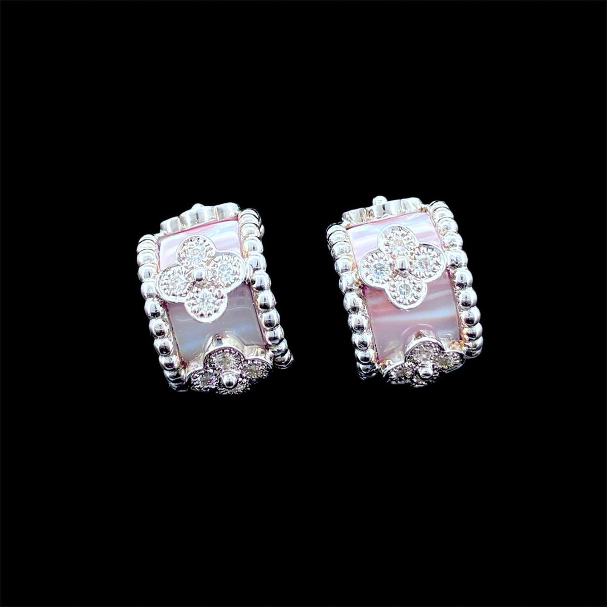Impimo natural mother of pearl and moissanite vintage bead earrings – alternate view