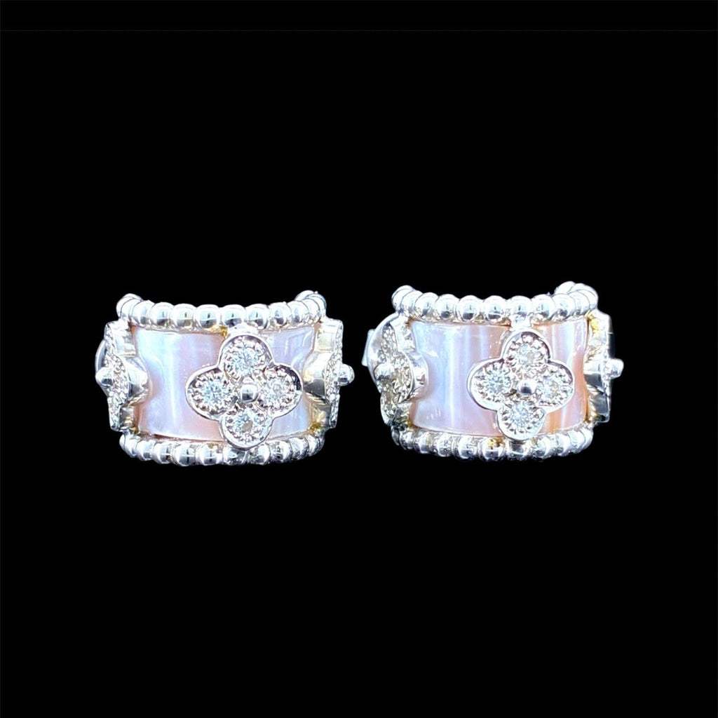 Impimo natural mother of pearl and moissanite vintage bead earrings – alternate view