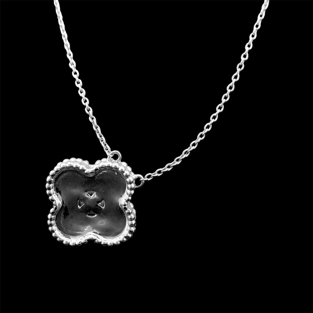 Impimo pink mother of pearl and moissanite four-leaf clover pendant – alternate view