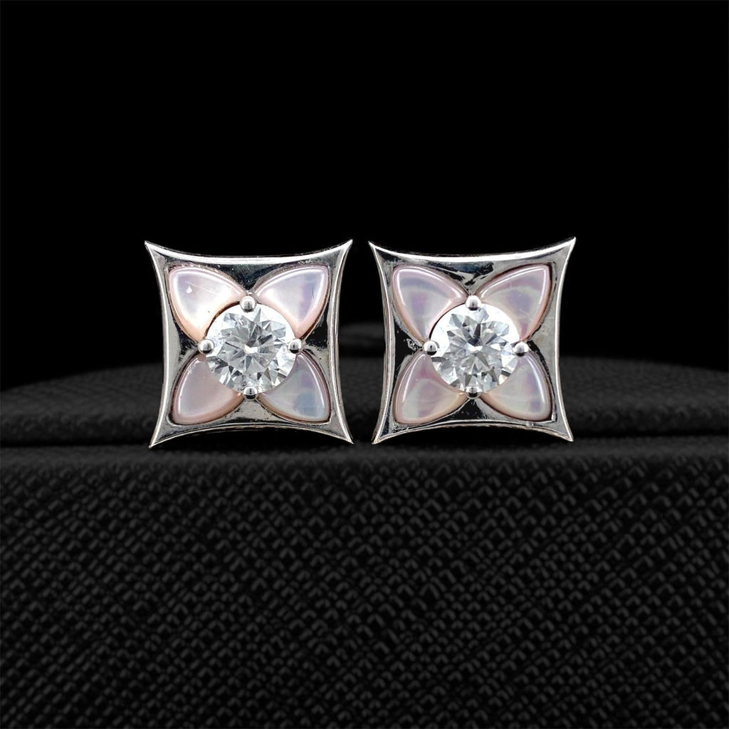 Impimo pink mother of pearl and moissanite four-point star stud earrings