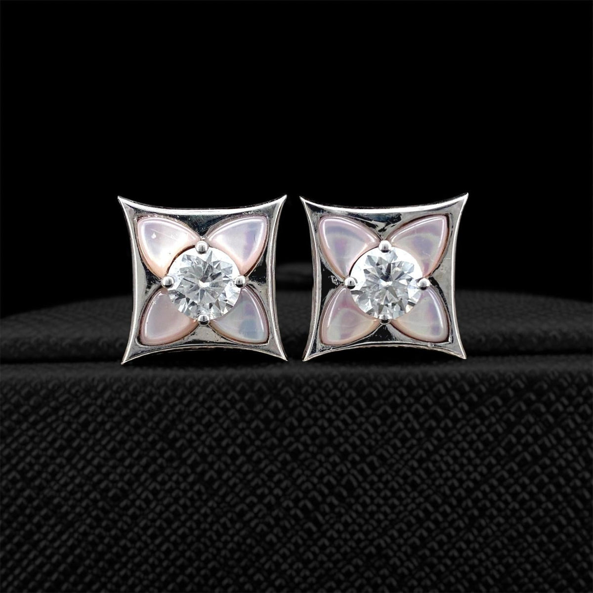 Impimo pink mother of pearl and moissanite four-point star stud earrings