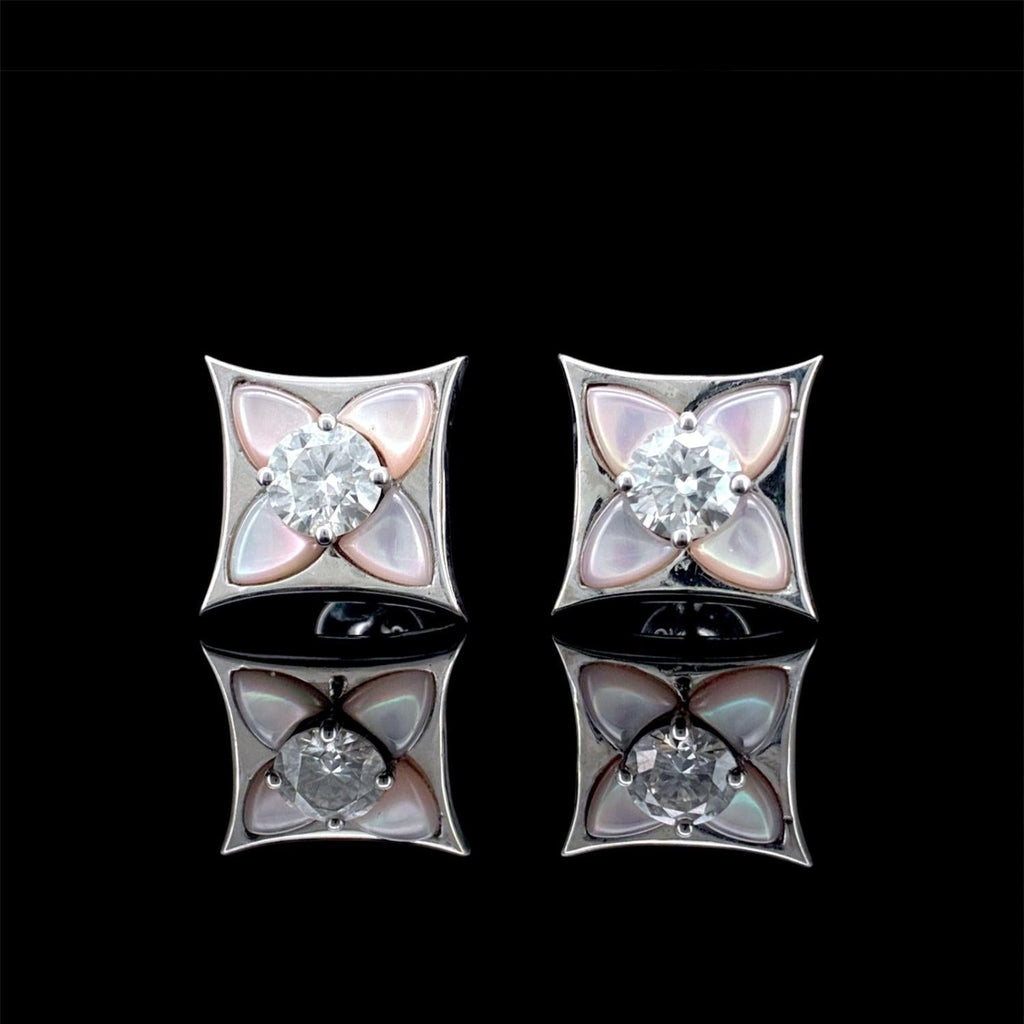 Impimo pink mother of pearl and moissanite four-point star stud earrings – alternate view