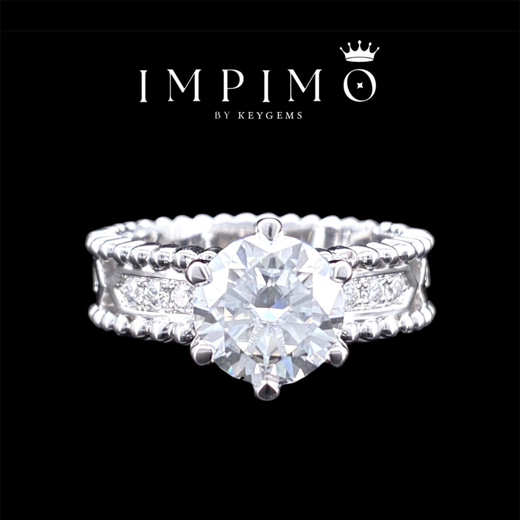 Impimo 1/2 CT moissanite round solitaire ring with perlée band