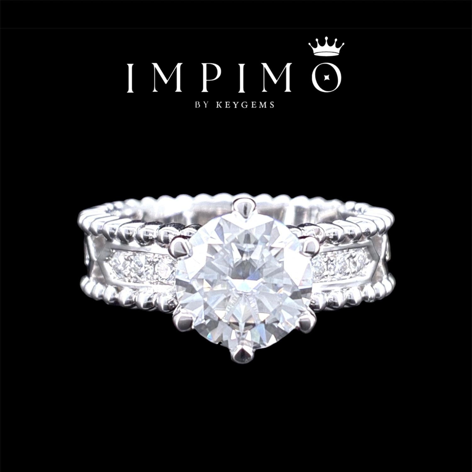 Impimo 1/2 CT moissanite round solitaire ring with perlée band