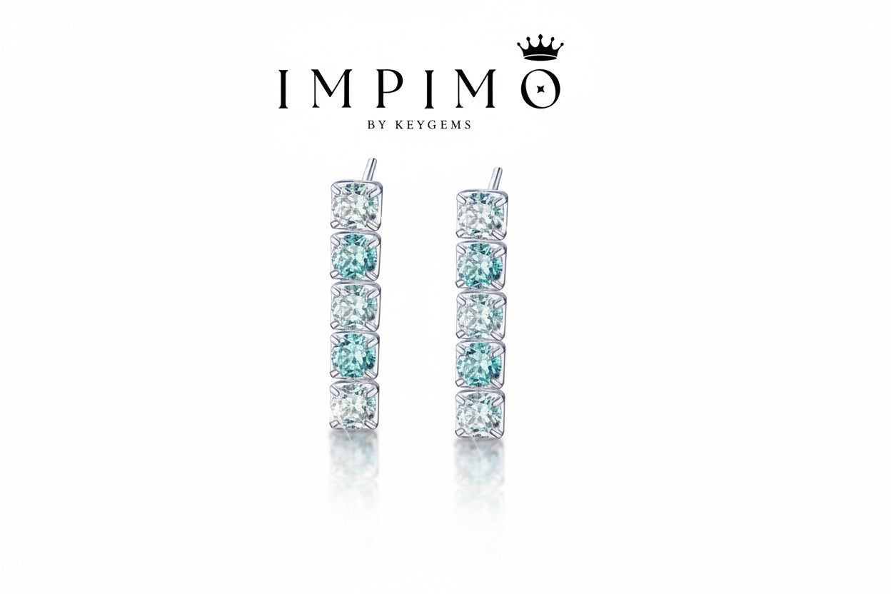 Impimo 3 CT (Total) Fancy Green Moissanite Round Cut Earrings