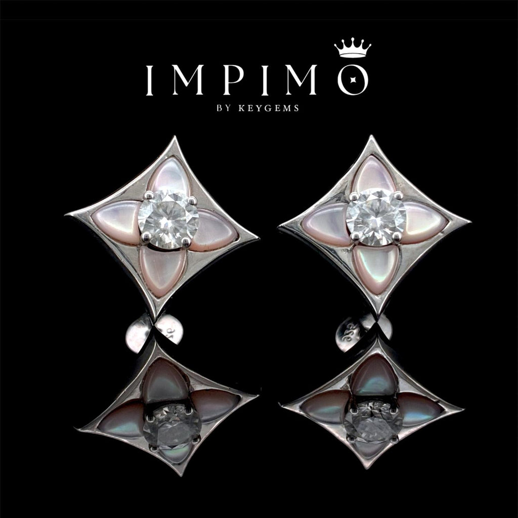 Impimo pink mother of pearl and moissanite four-point star stud earrings – alternate view