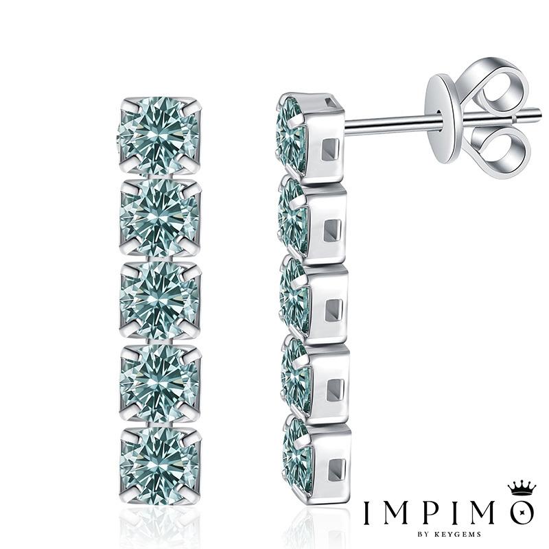Impimo 3 CT (Total) Fancy Green Moissanite Round Cut Earrings
