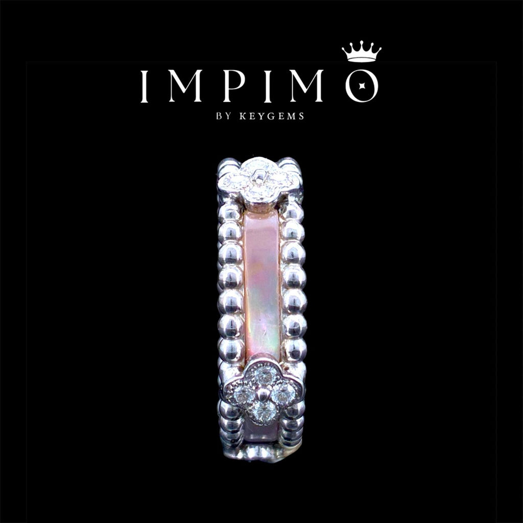 Impimo natural mother of pearl and moissanite vintage bead ring – alternate view