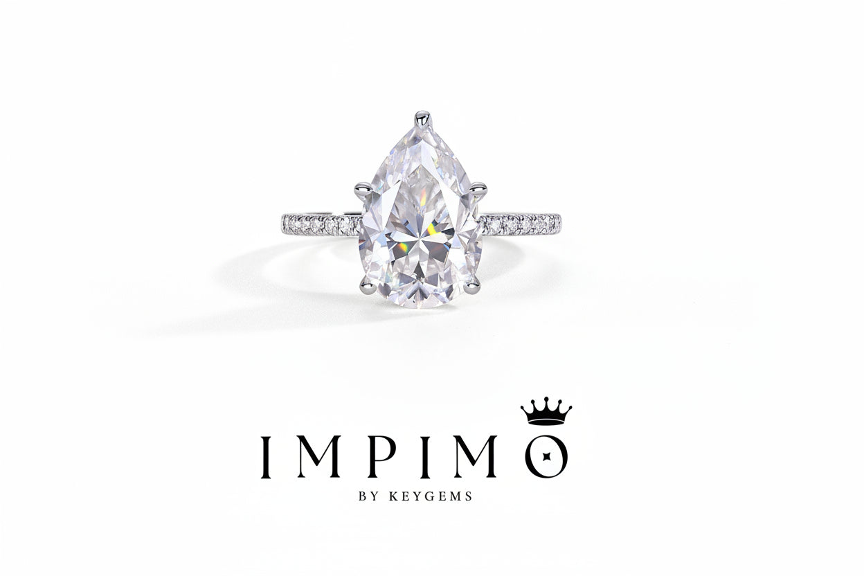 Impimo 4 CT Moissanite Pear Cut Ring