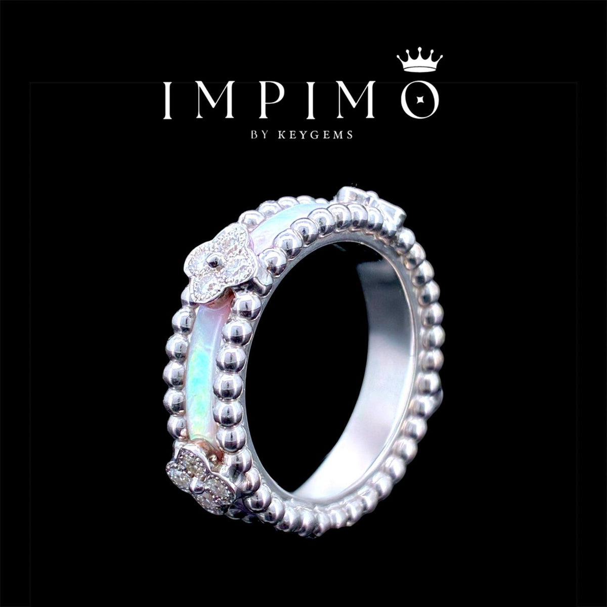 Impimo natural mother of pearl and moissanite vintage bead ring