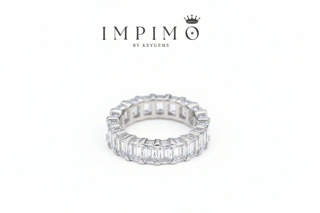 Impimo 10.5 CT Moissanite Emerald Cut Eternity Ring