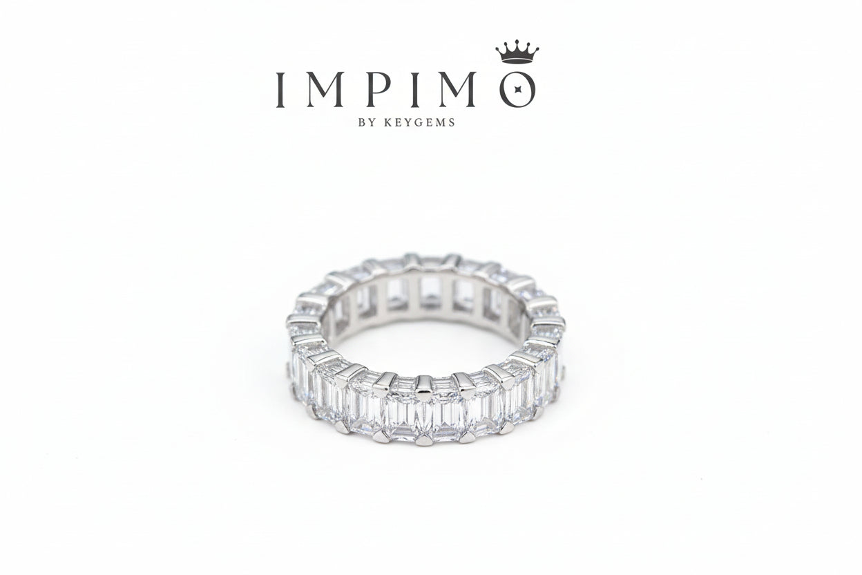 Impimo 10.5 CT Moissanite Emerald Cut Eternity Ring