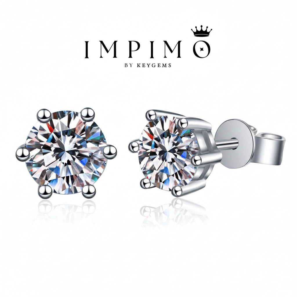 Impimo 0.6/1/2/4/6 CT (Pair) Moissanite Round Cut Earrings