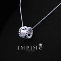 Impimo pink mother of pearl and moissanite flower motif slider pendant – alternate view
