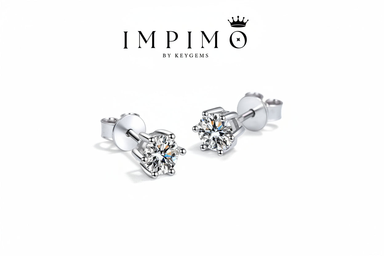 Impimo 0.6/1/2/4/6 CT (Pair) Moissanite Round Cut Earrings