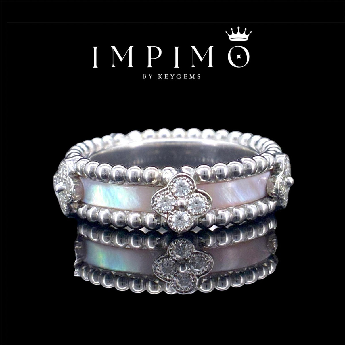 Impimo natural mother of pearl and moissanite vintage bead ring – alternate view