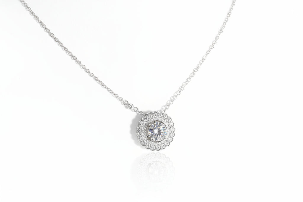 Impimo 2 CT+0.9 CT Moissanite Round Cut Pendant