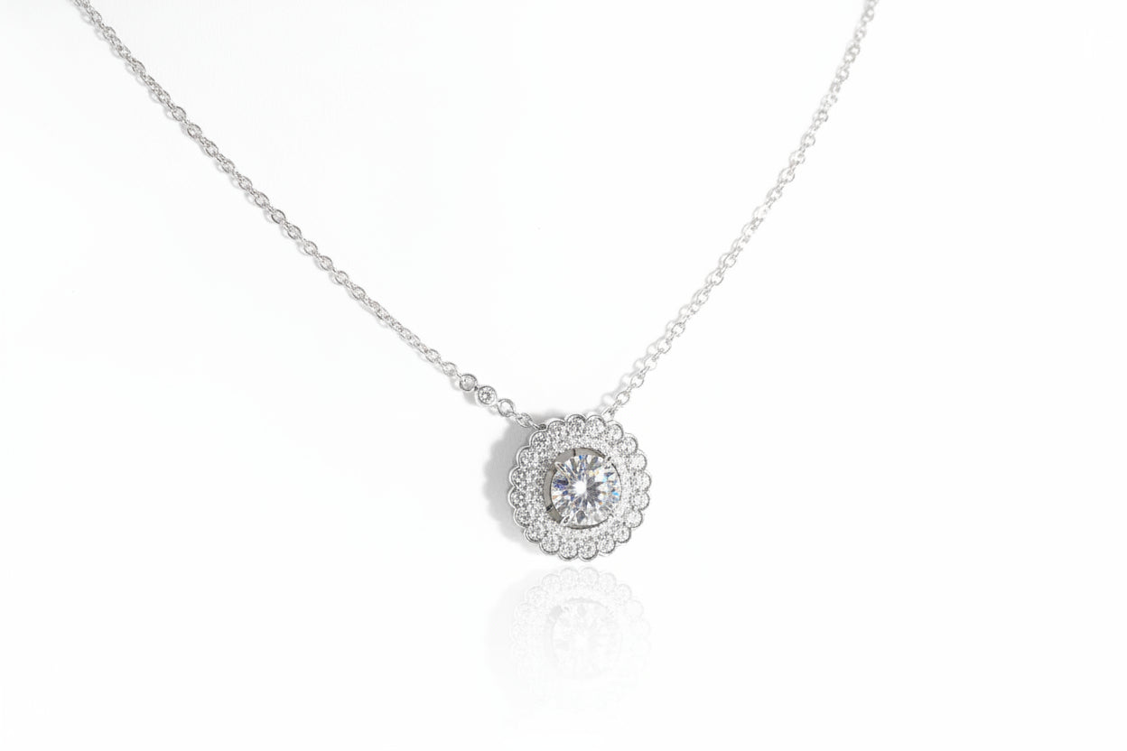 Impimo 2 CT+0.9 CT Moissanite Round Cut Pendant