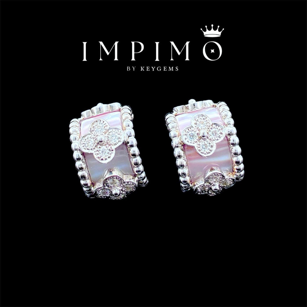 Impimo natural mother of pearl and moissanite vintage bead earrings – alternate view