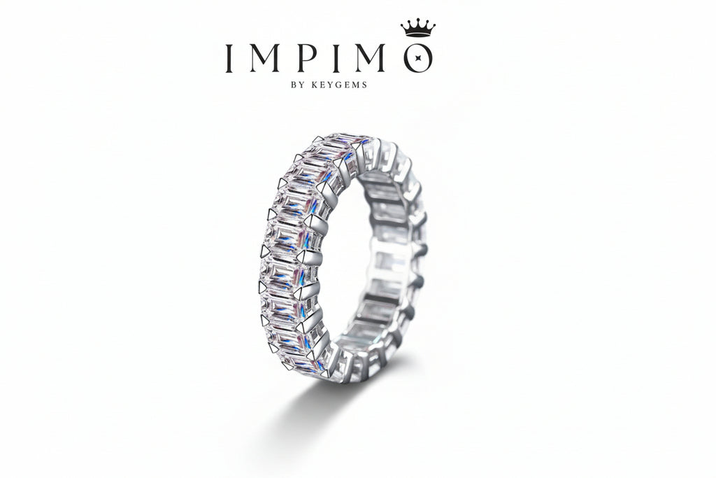 Impimo 10.5 CT Moissanite Emerald Cut Eternity Ring