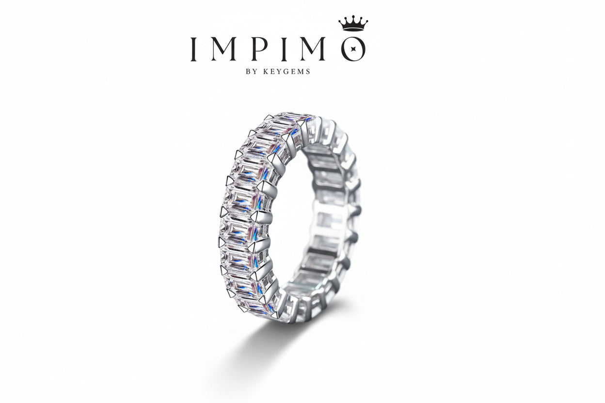Impimo 10.5 CT Moissanite Emerald Cut Eternity Ring