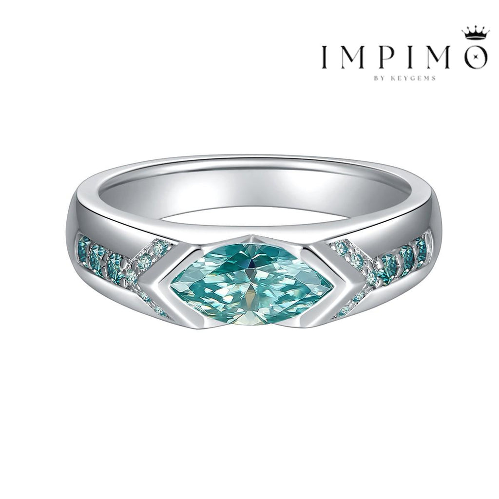 Impimo 2 CT Fancy Green Moissanite Marquise Cut Ring