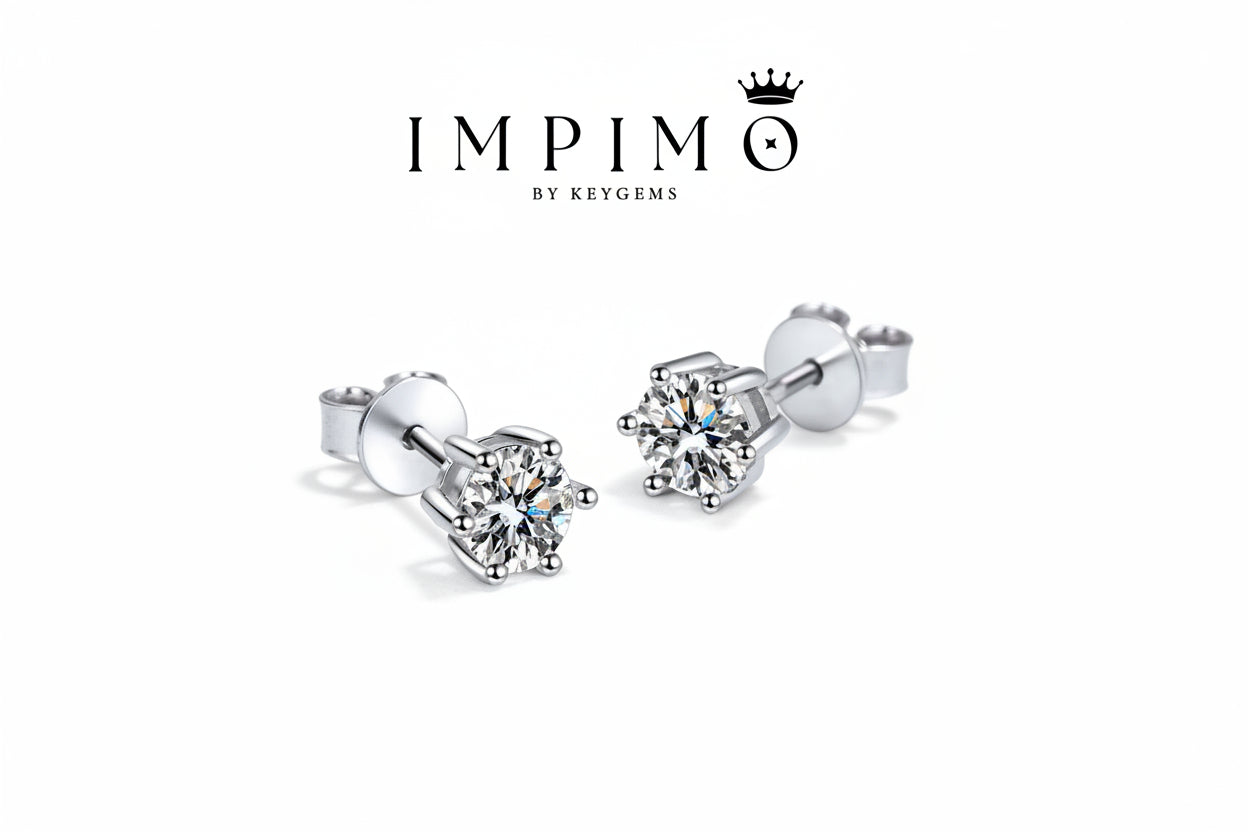 Impimo 0.6/1/2/4/6 CT (Pair) Moissanite Round Cut Earrings