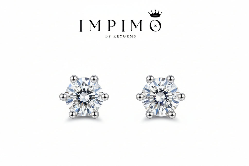 Impimo 0.6/1/2/4/6 CT (Pair) Moissanite Round Cut Earrings