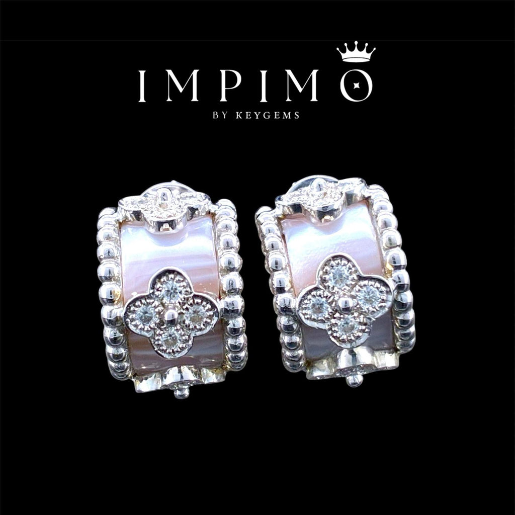 Impimo natural mother of pearl and moissanite vintage bead earrings – alternate view