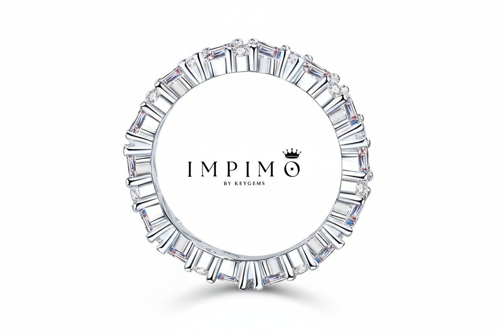 Impimo 2.5 CT Moissanite Emerald & Round Cut Ring