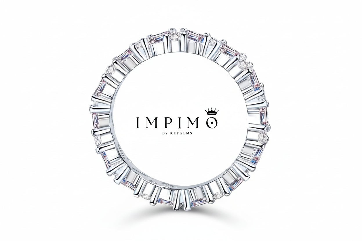 Impimo 2.5 CT Moissanite Emerald & Round Cut Ring