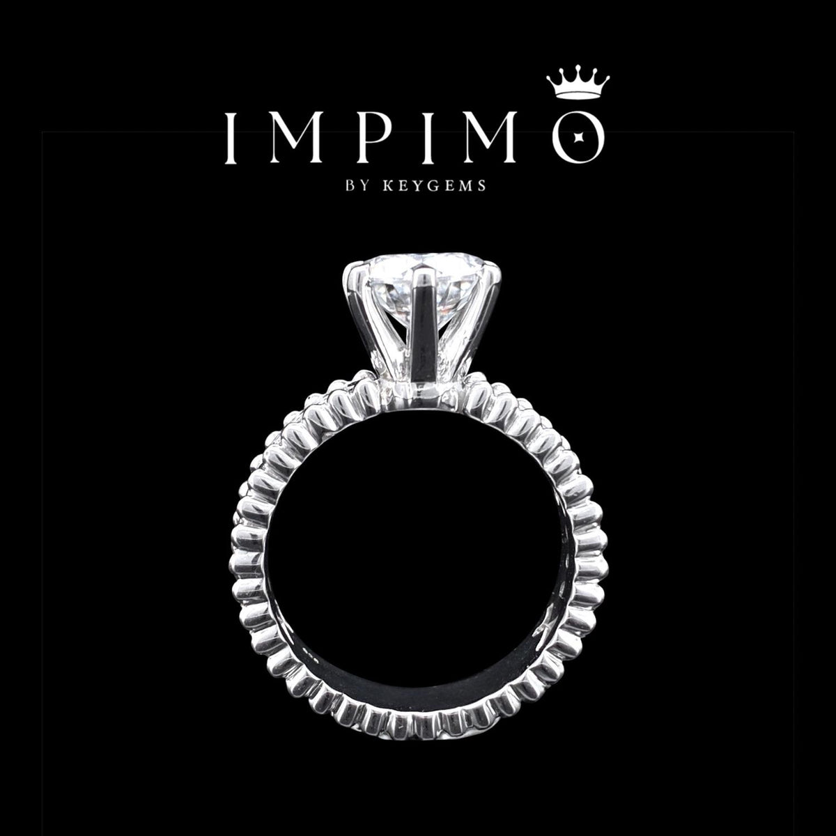 Impimo 1/2 CT moissanite round solitaire ring with perlée band – alternate view
