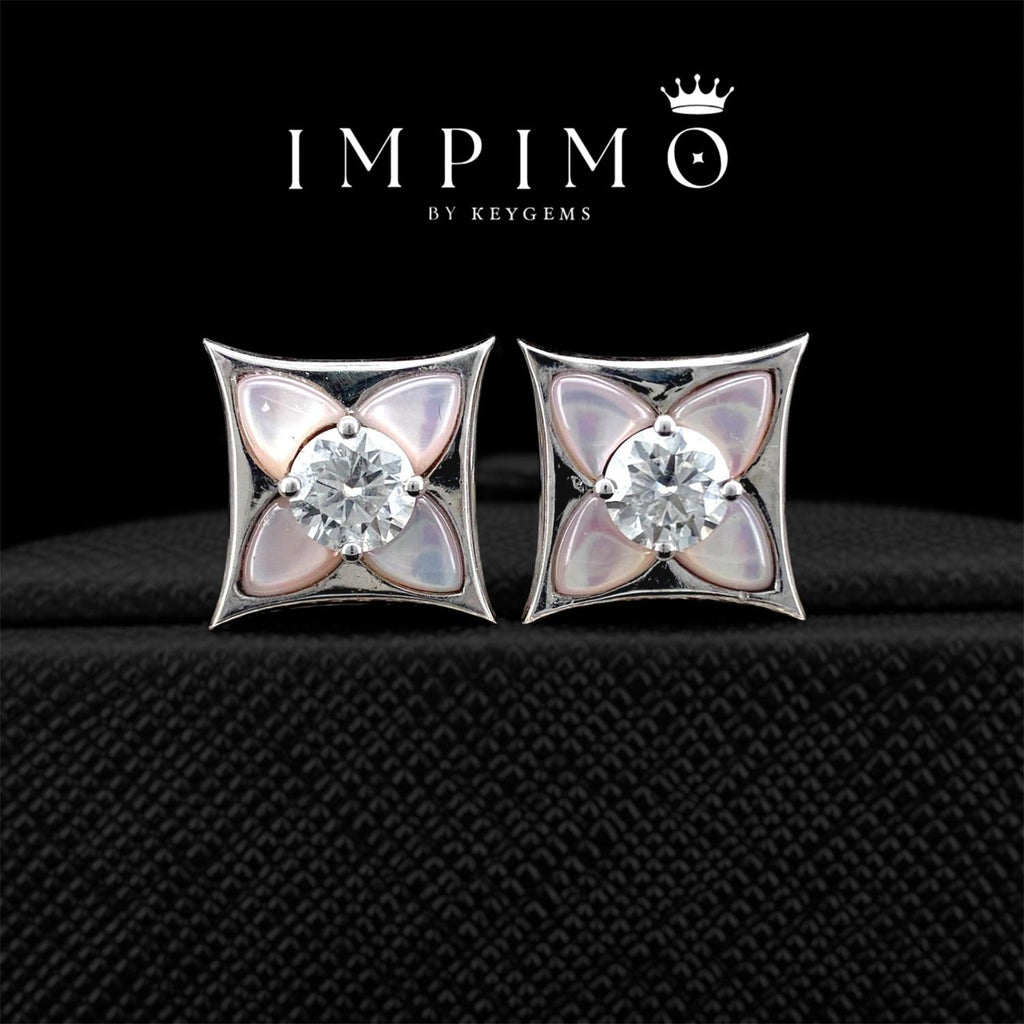 Impimo pink mother of pearl and moissanite four-point star stud earrings