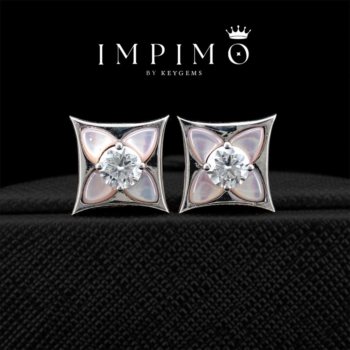 Impimo pink mother of pearl and moissanite four-point star stud earrings