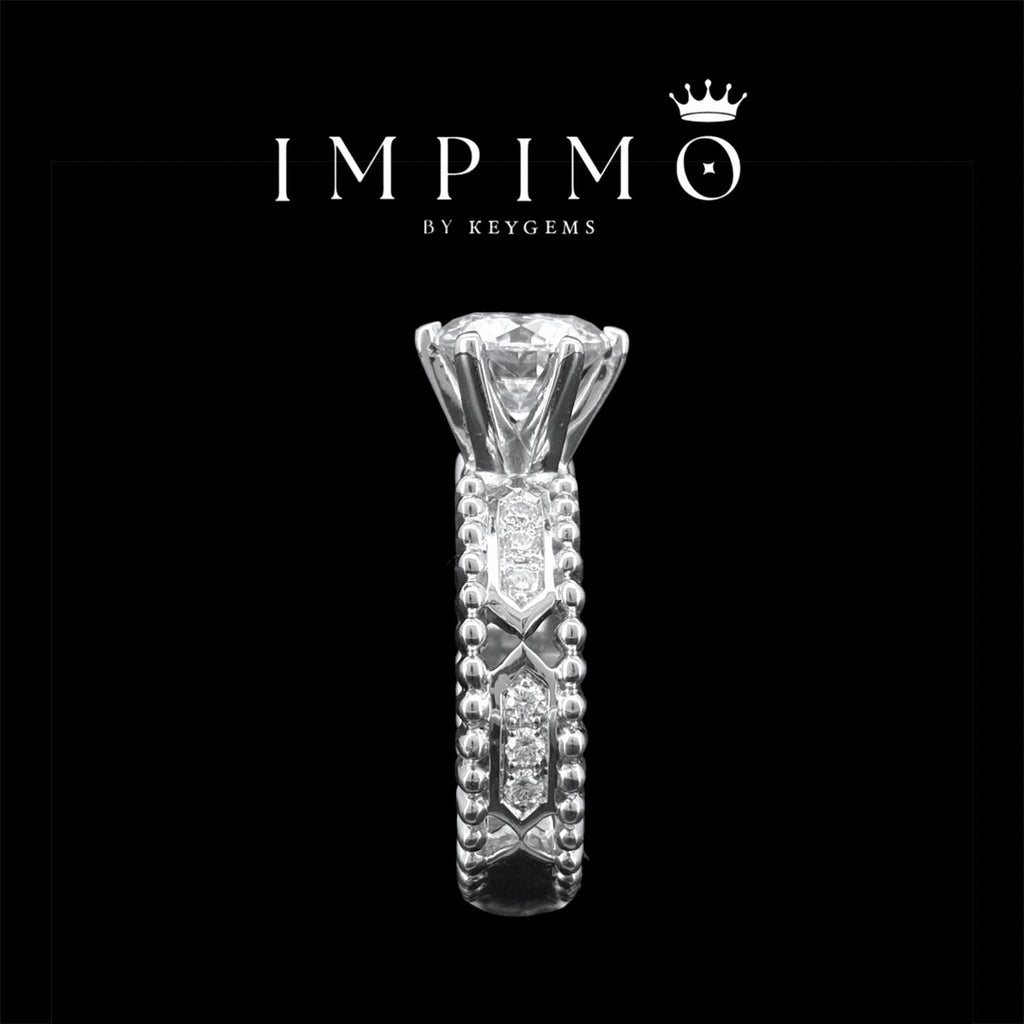 Impimo 1/2 CT moissanite round solitaire ring with perlée band – alternate view