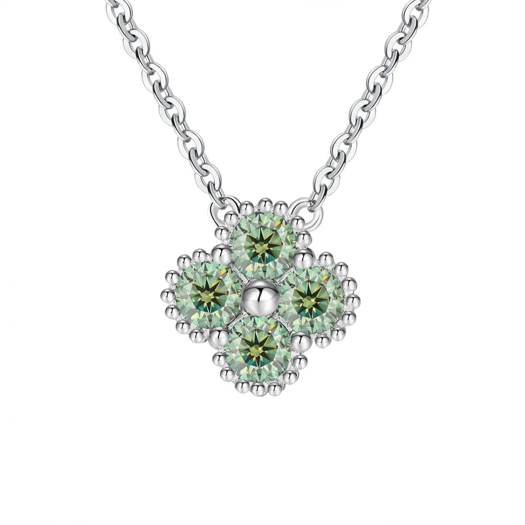 Impimo Fancy Green Moissanite Four-Leaf Clover Jewelry Set