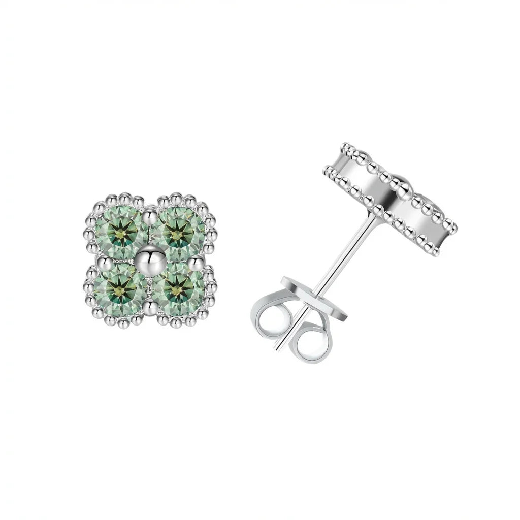 Impimo Fancy Green Moissanite Four-Leaf Clover Jewelry Set